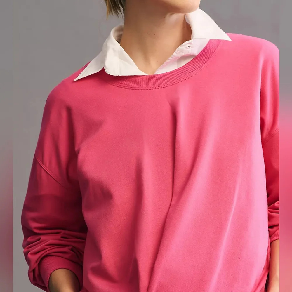 MAEVE Hot Pink Crewneck Cropped Sweatshirt, Faux Knot Twisted Front Hem, XS - Picture 12 of 14